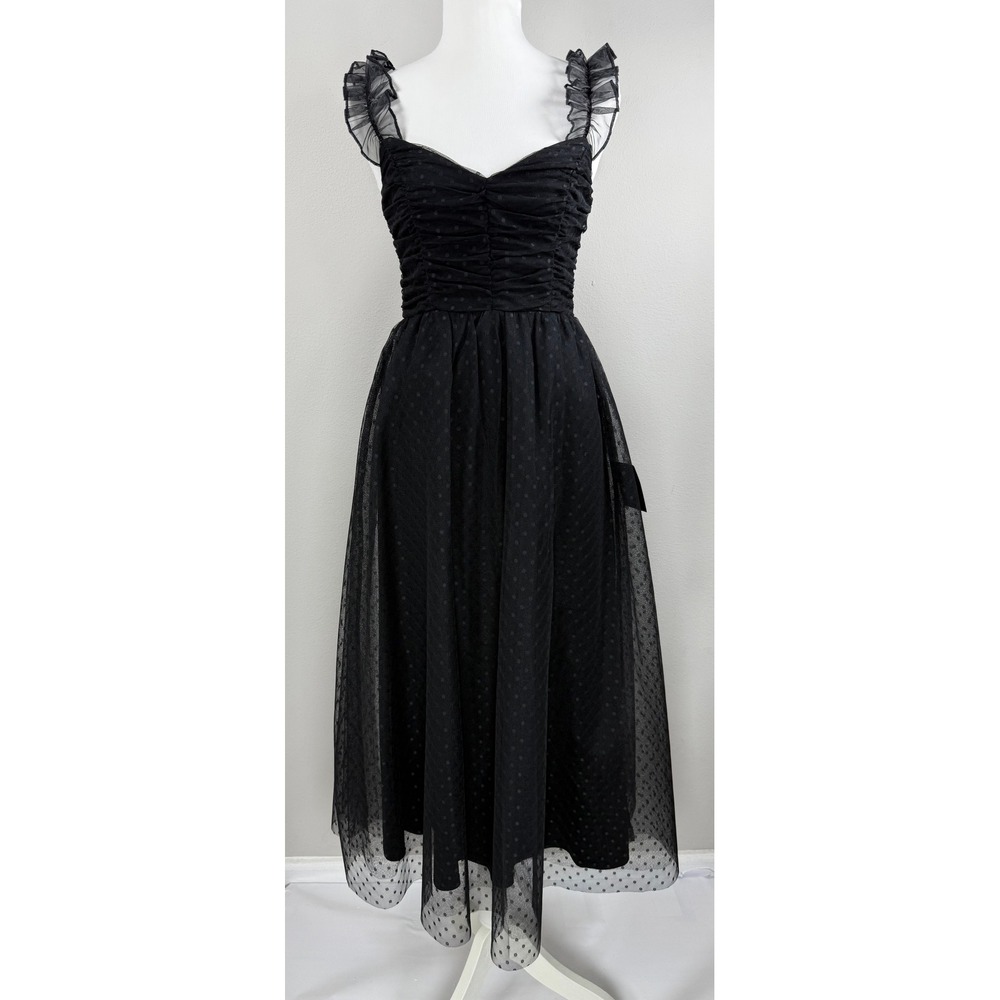 Lulus Midi Dress Women XS Black Tulle Ruffle Ethereal Whimsigoth Dark Fairycore